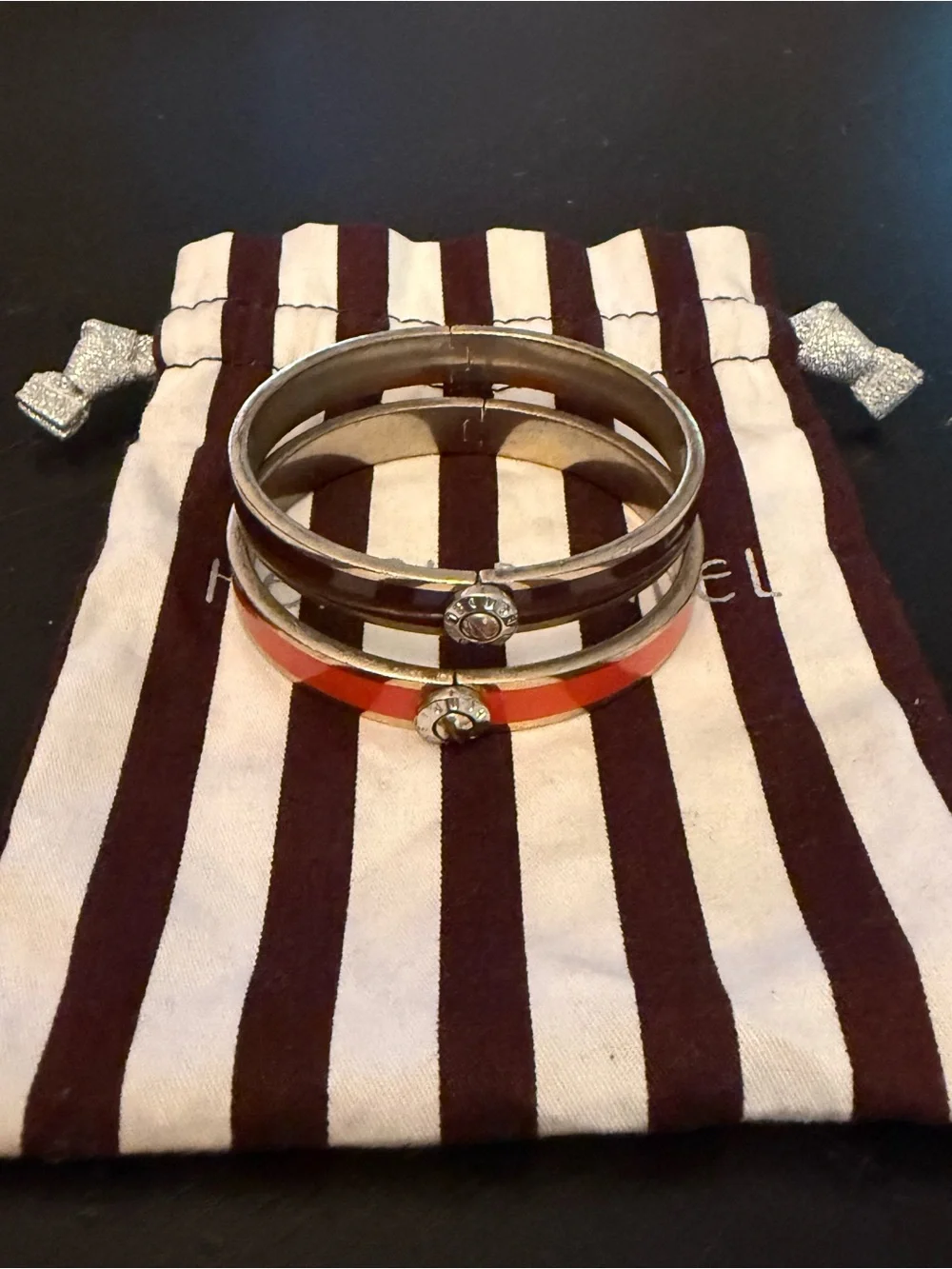 Henri Bendel Women's Striped Enamel Bangle Set in Orange and Brown